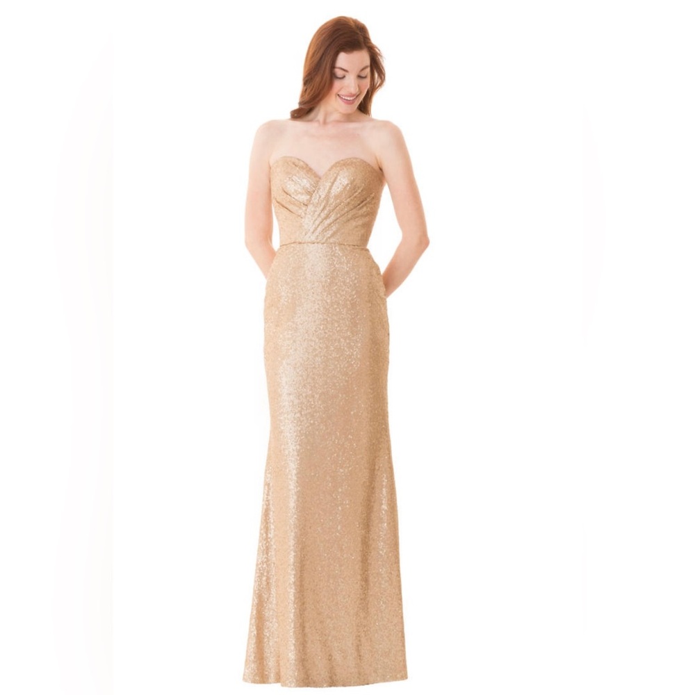 Bari Jay 1674 Matte Gold Sequin Strapless Dress size 16
